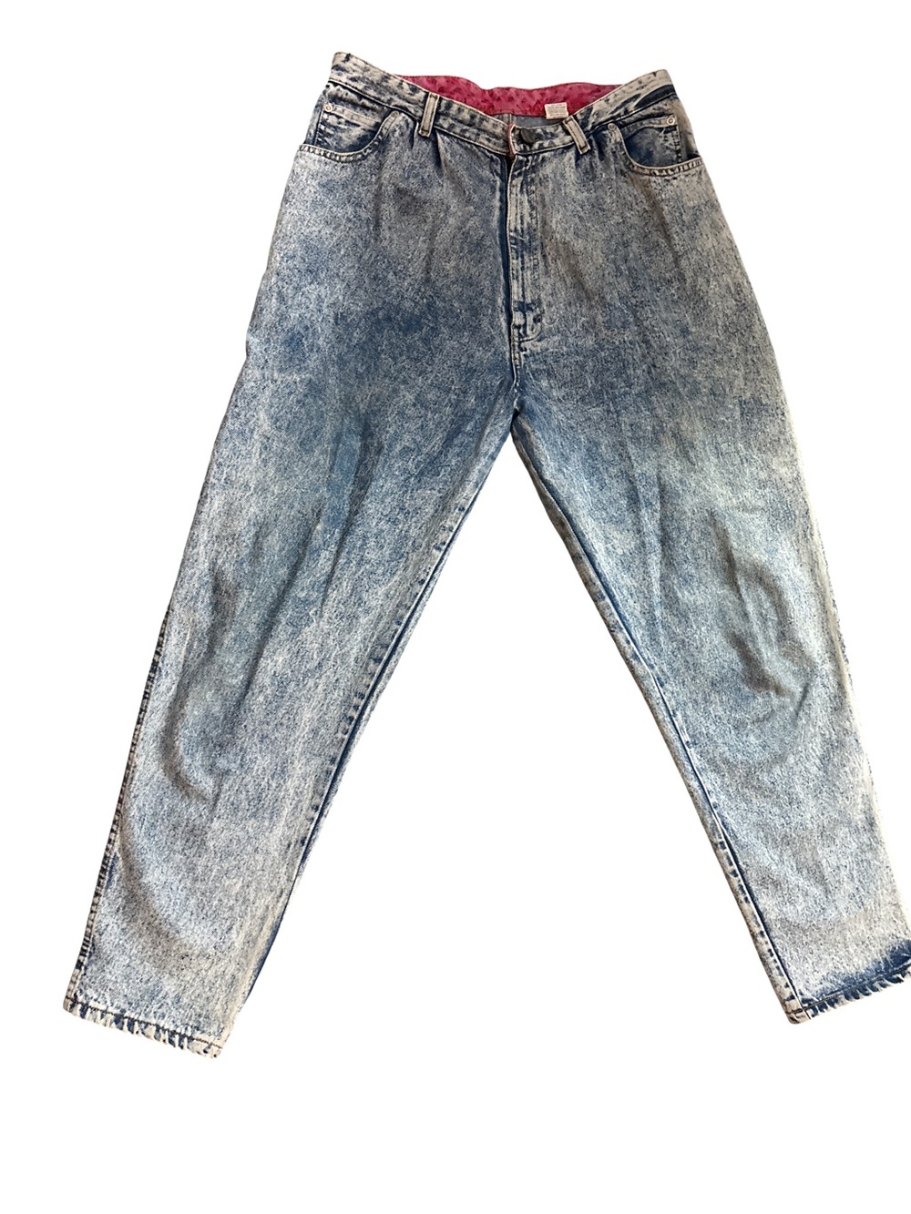 Sasson Jeans Relaxed Acid-Wash Jeans in Light Blue with Pink Waistband